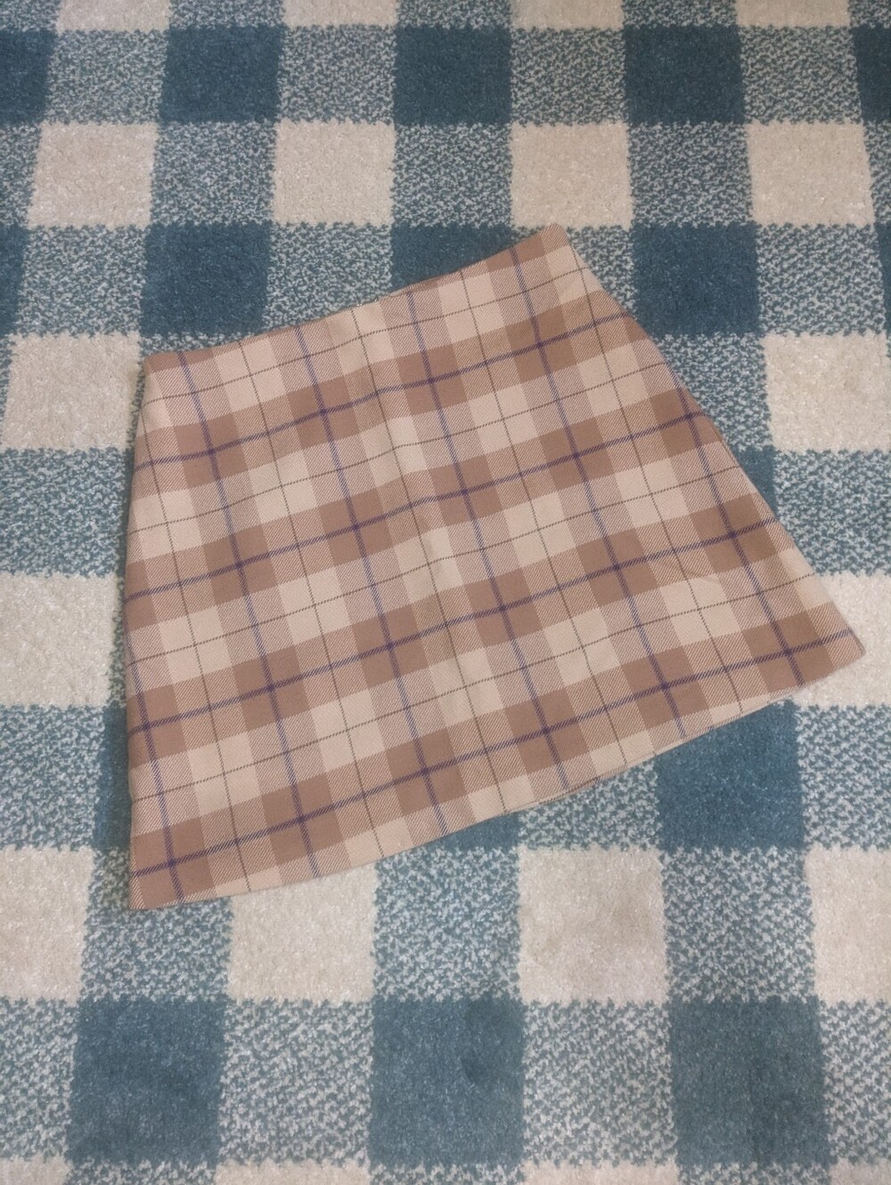 Wilfred Tan And Brown Plaid A Line Flared Mini Skirt Size 4